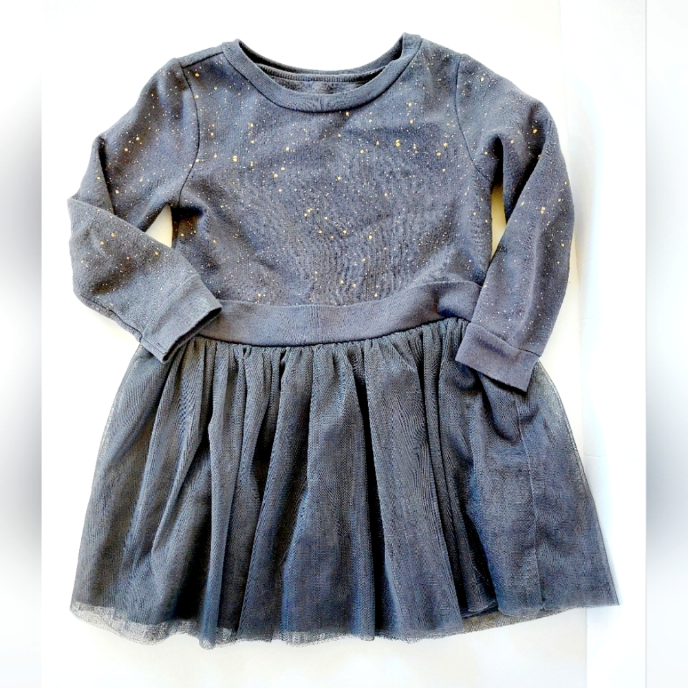 Gray Galaxy Fleece Tutu Dress with Gold Glitter size 3T Old Navy Church Birthday